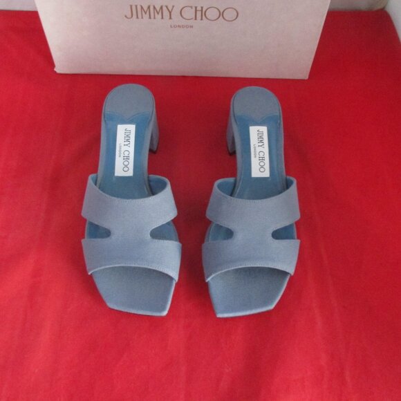 Jimmy Choo Ellison 45 Block Heel Mules $795 - EU 38 - Denim - #1057